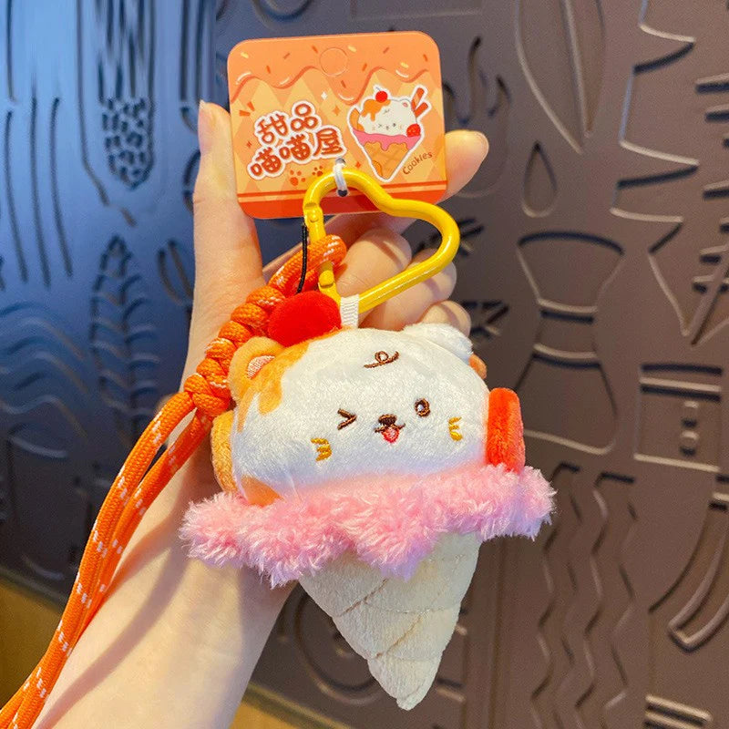 Cute Ice Cream Cat Plush Keychain Pendant and Hanging Doll