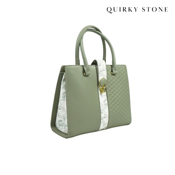 Stylish Sage Green Quilted Handbag with Adjustable Strap - Image 3