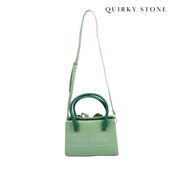 Chic Embossed PU Leather Handbag with Adjustable Strap - Green - Image 2