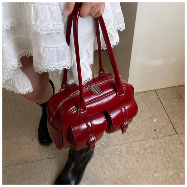 Trendy Shoulder Bag for Women - Cherry Red - Image 3