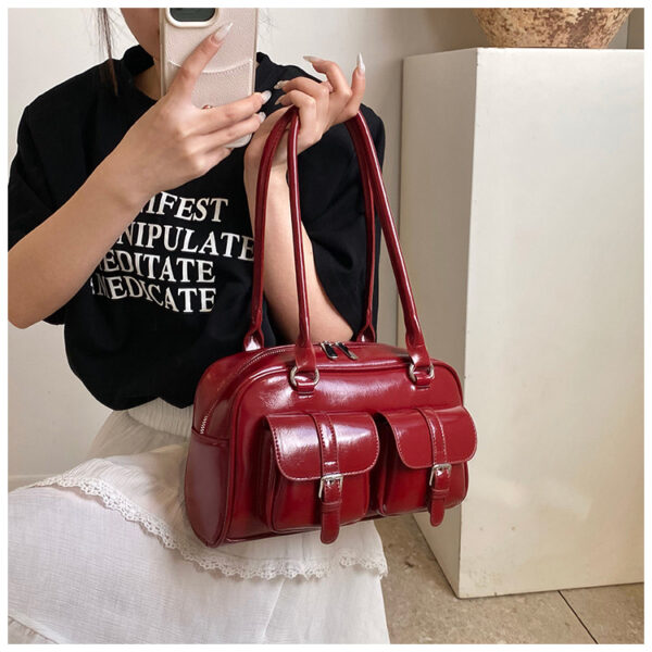 Trendy Shoulder Bag for Women - Cherry Red - Image 4