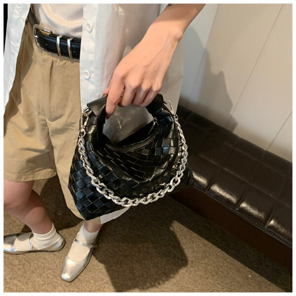 Trendy Woven Bags for Women Handbag and Crossbody - Black - Image 3